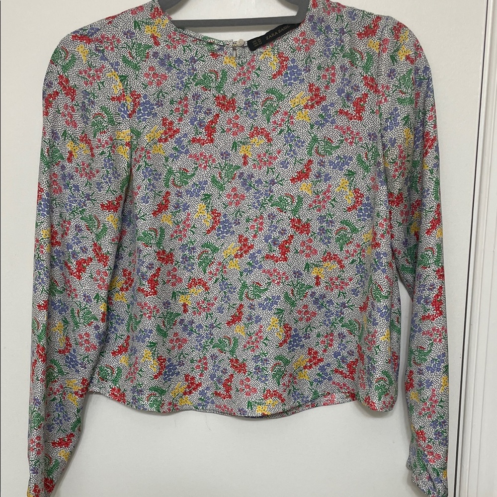 Zara Multicolor Floral Silk Blouse